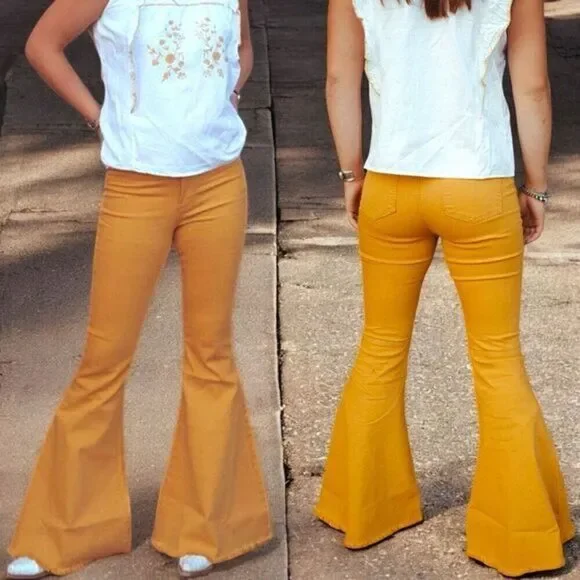 Mustard Yellow High Rise Flare Jeans | Stretch Boutique Denim | NWT | 16 - Picture 2 of 15